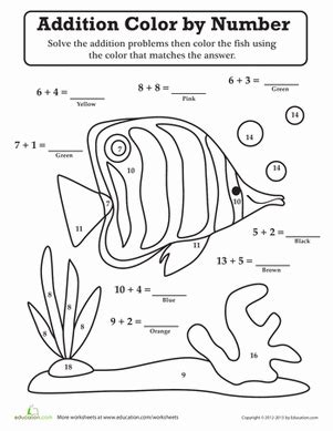 Grade 1 Addition Coloring Worksheet of Single Digit に対する画像結果