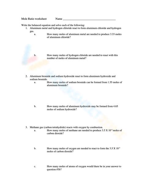 Image result for Mole Ratio Practice Problems