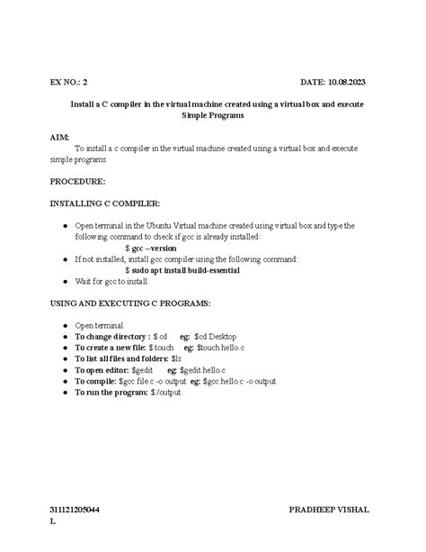Sample VirtualBox Terminal for C Compiler に対する画像結果