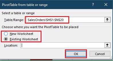 Image result for PivotTable Dialog Box