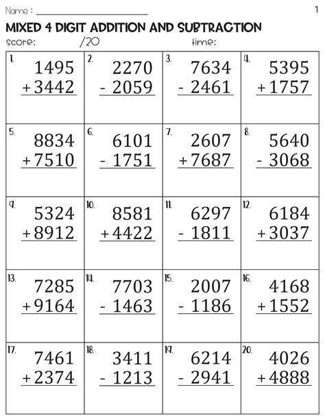 Afbeeldingsresultaten voor 4 Digit Addition Worksheet with Answers