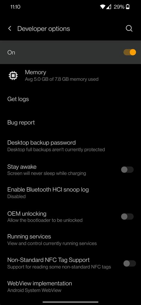 Toradh íomhá ar Developer Settings
