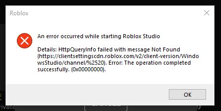 Image result for An Error Starting Roblox Studio