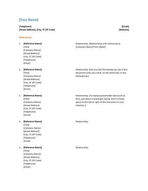 Image result for Work Reference List Template