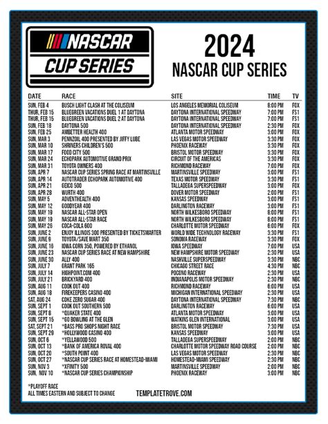 Printable 2024 NASCAR Schedule