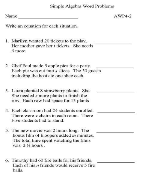 Toradh íomhá ar Algebraic Word Problems Worksheet