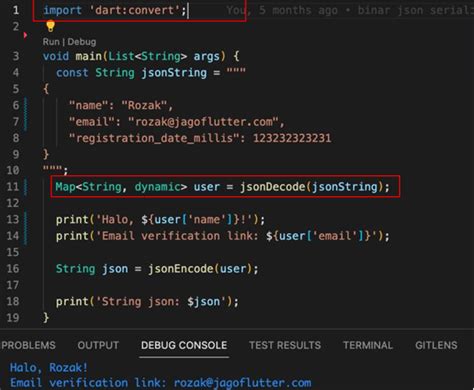 Toradh íomhá ar Flutter Map String Dynamic to JSON