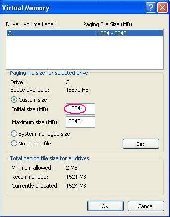 Toradh íomhá ar Virtual Memory Page File 32GB