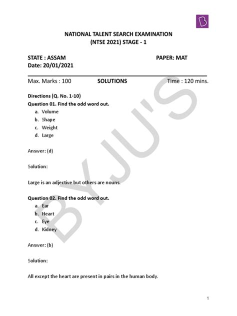 Image result for Ntse 2021 Model Paper in English