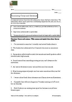 Image result for Using Commas in Compound Sentences Worksheet