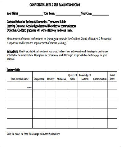 Image result for Peer Evaluation Form Sample