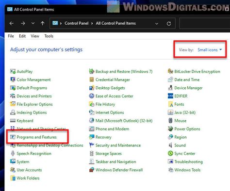 Programs and Features in Control Panel に対する画像結果