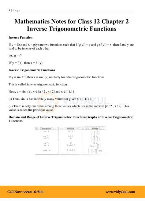 Résultat d’images pour Class 12 Maths Inverse Trigonometry PDF