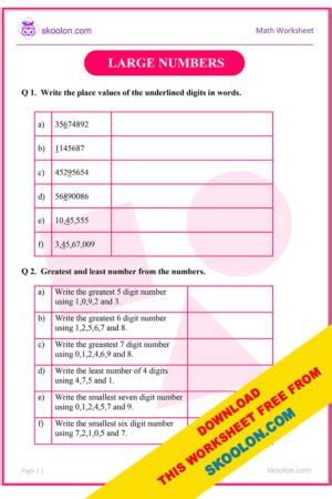 Image result for Large Numbers Class 5 Worksheet