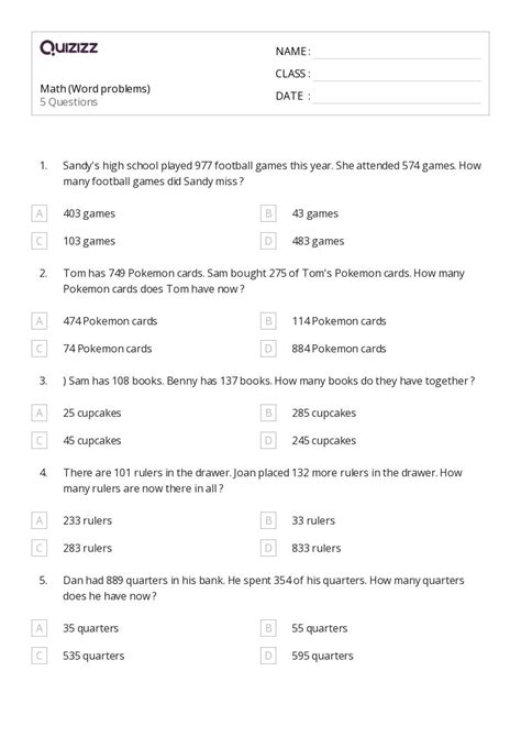 3rd Grade Math Word Problems Worksheets に対する画像結果