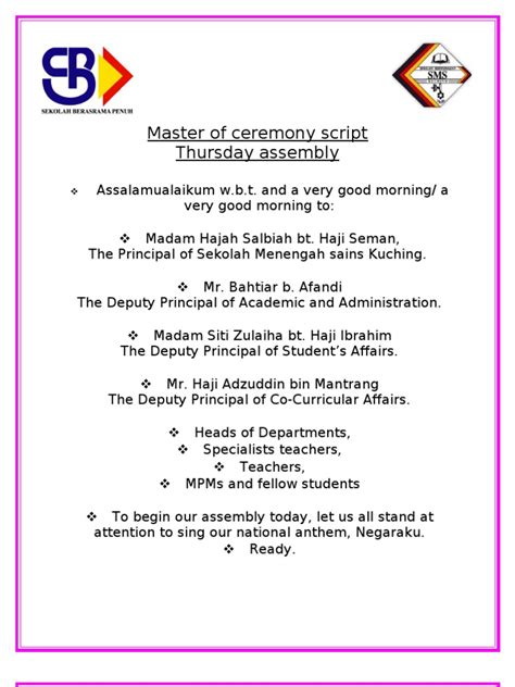 Image result for Master of Ceremony Script