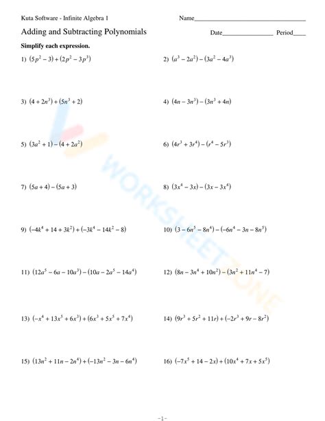 Image result for Addition of Polynomials Worksheet