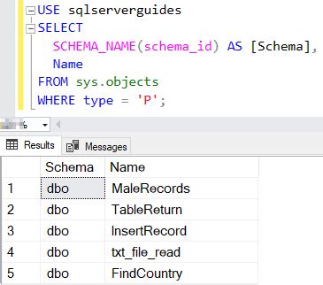 Store Procedure View in SQL に対する画像結果