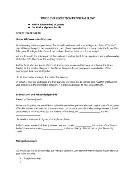Image result for Program Flow for Wedding Reception