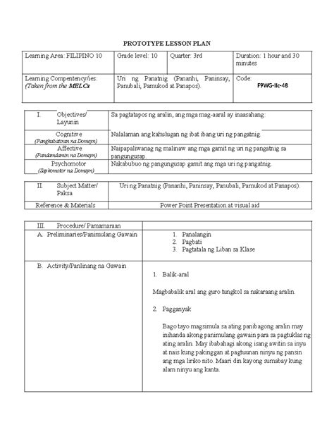 Toradh íomhá ar Prototype Lesson Plan Examples