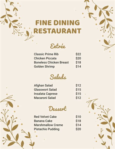 Fancy Restaurant Menu Horizontal に対する画像結果