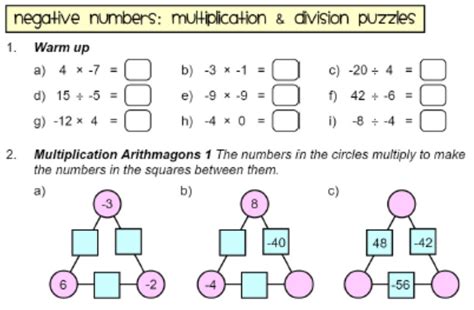Image result for Multiplying Negative Number Sheet