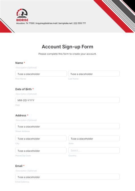 Image result for Create Account Template Examples