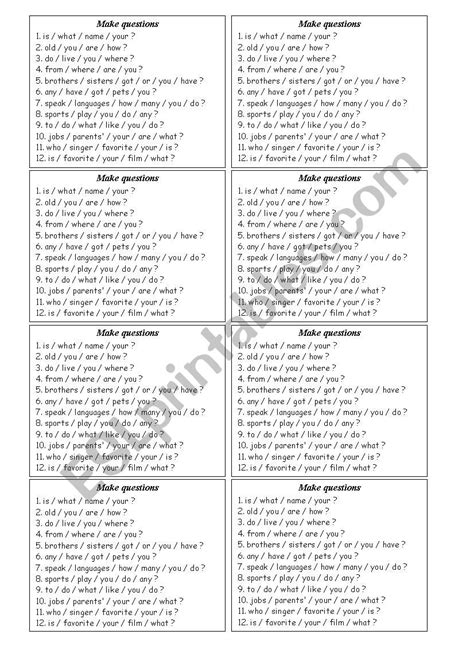 Toradh íomhá ar Present Simple Activity What Worksheet