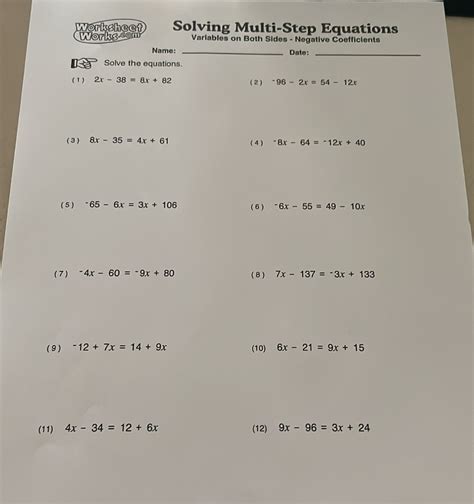 Image result for Multi-Step Variable Equations Worksheets