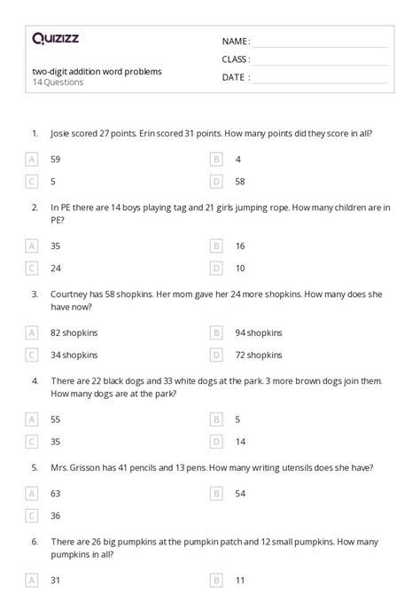 Mental Math Addition 2-Digit Word Problems に対する画像結果