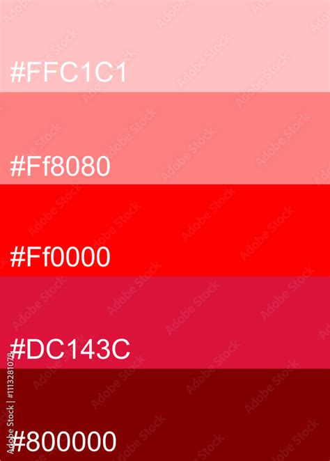 Pantone Color Palette for shades of red with color codes Stock Vector ...