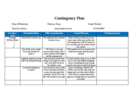 Image result for Contingenncy Plan Example