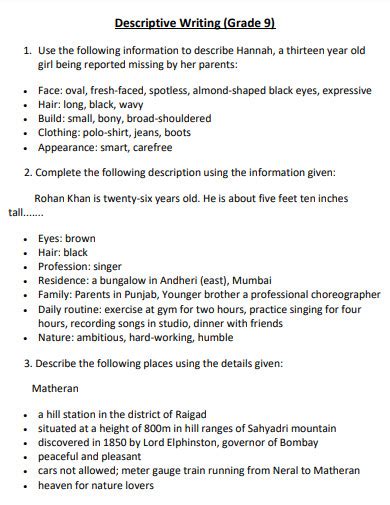 Image result for Examples of Short Descriptive Writing for Grade 4 Students