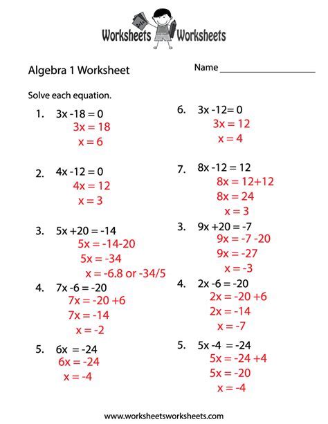 Image result for Algebra Worksheets Answer Keys