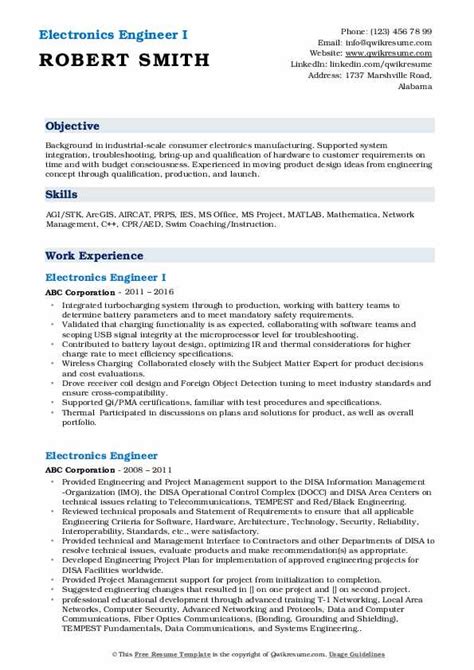 Toradh íomhá ar Electronics Engineer Resume Sample