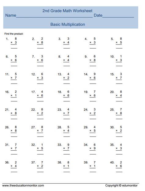 Easy 2nd Grade Math Worksheets Multiplication に対する画像結果