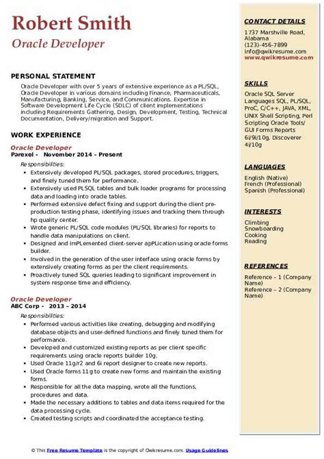Image result for Oracle Developer Resume Sample