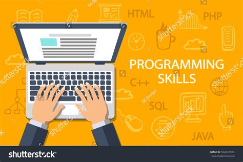 Programming Skills Concept Coding Development Background Stock Vector ...