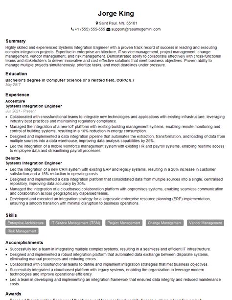 Toradh íomhá ar Integration Support Engineer Resume Examples