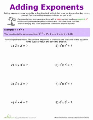 Image result for Add and Subtract Exponents Worksheet