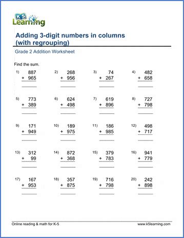Math Worksheets Grade 2 3-Digit Addition に対する画像結果