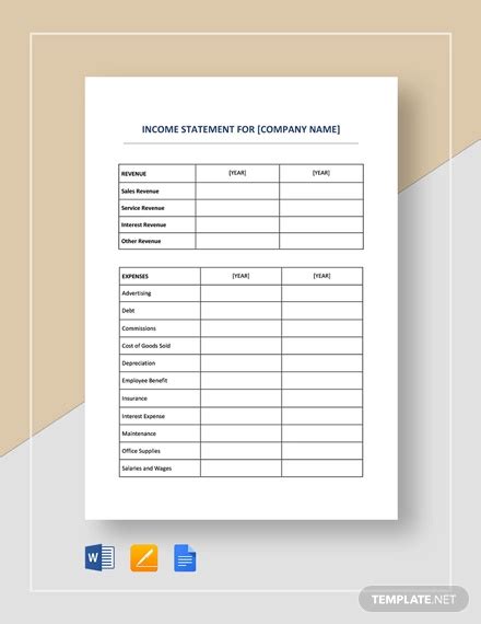 Basic Income Statement Template に対する画像結果