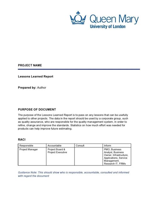 Image result for Lessons Learned Format