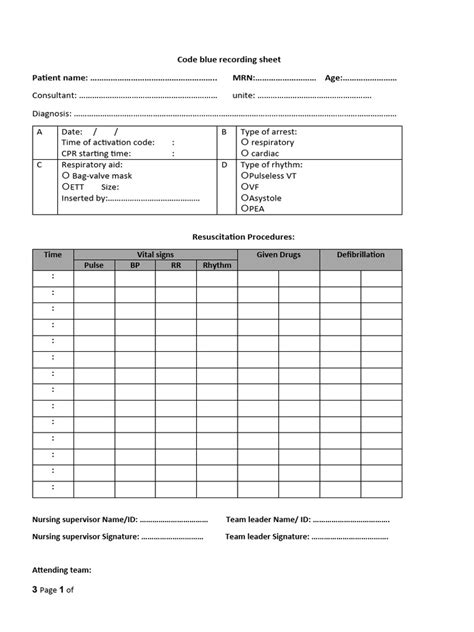 Image result for Code Blue Recording Sheet
