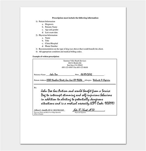 Image result for Service Dog Doctors Note Template