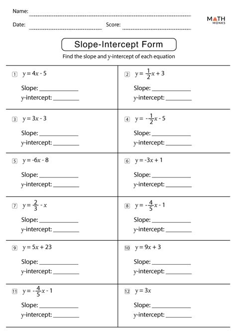Image result for Slope-Intercept Form Worksheet PDF