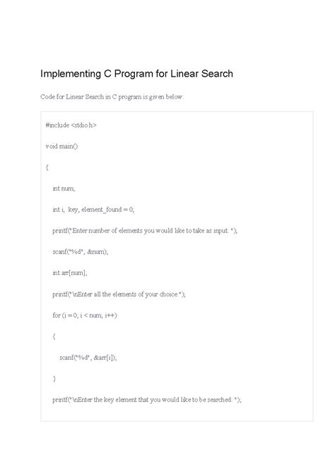 Image result for Linear Search in C Programming Code