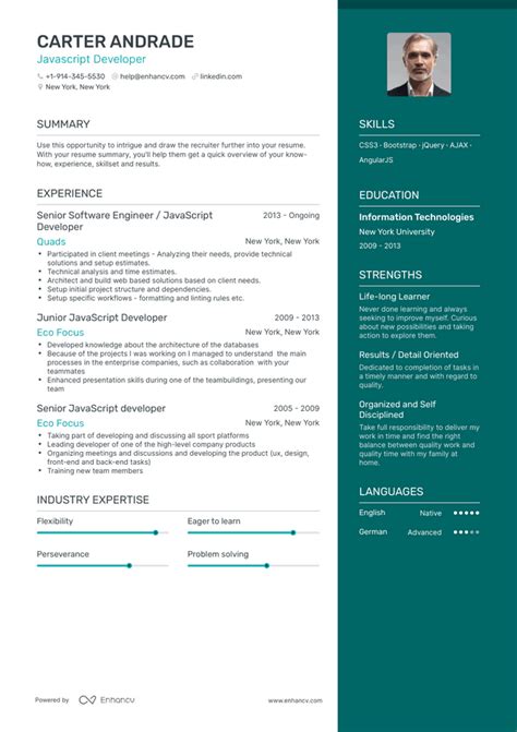 Afbeeldingsresultaten voor JavaScript Developer Resume