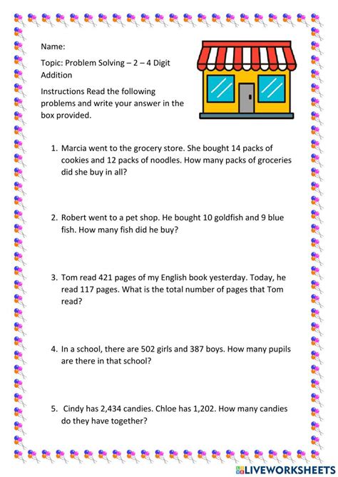 Afbeeldingsresultaten voor 4 Digit Addition Worksheet with Answers