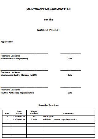 Afbeeldingsresultaten voor Maintenance Management Plan Example